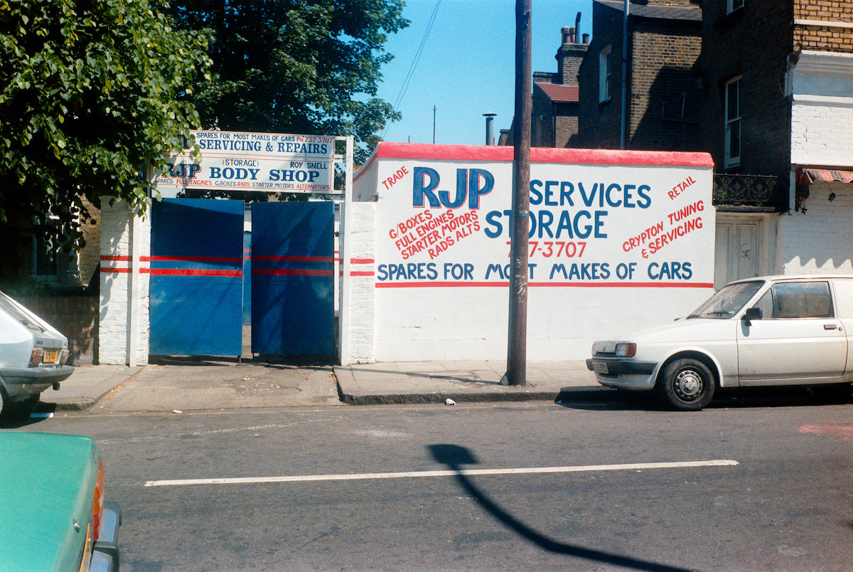 RJP, Garage, Plato Rd, Brixton, Lambeth, 1989