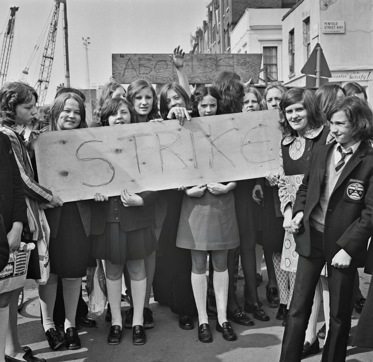 Pupils from the Sarah Siddons Comprehensive School in London, protesting in Marylebone during a strike by schoolchildren organized by the Schools Action Union, 1972.