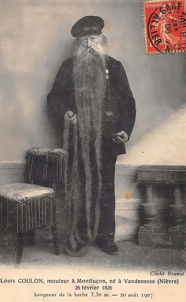 Louis Coulon: The Man with 11-Foot Beard, Which He Used as a Nest for his Beloved Cats