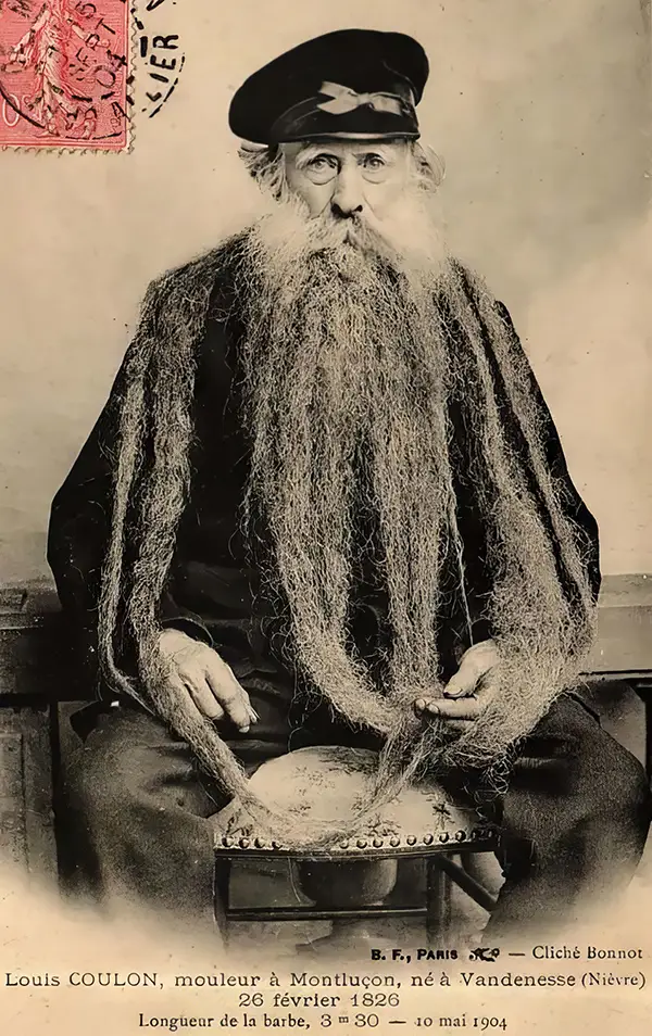 Louis Coulon: The Man with 11-Foot Beard, Which He Used as a Nest for his Beloved Cats