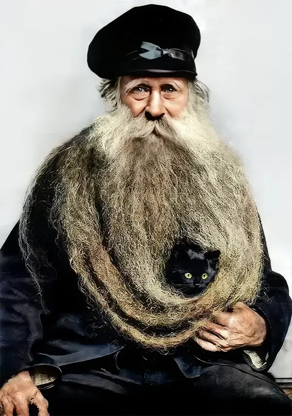 Louis Coulon: The Man with 11-Foot Beard, Which He Used as a Nest for his Beloved Cats