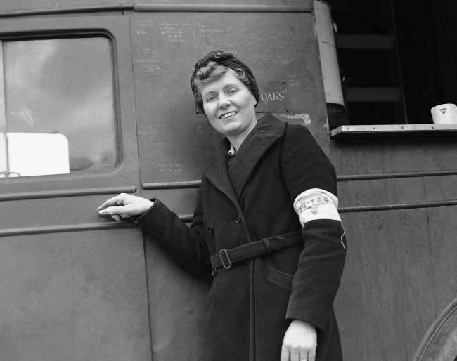 Violet Attlee, wife of the Deputy Prime Minister, prepares to go out in her Y.M.C.A. canteen, in London, on Feb. 9, 1944.