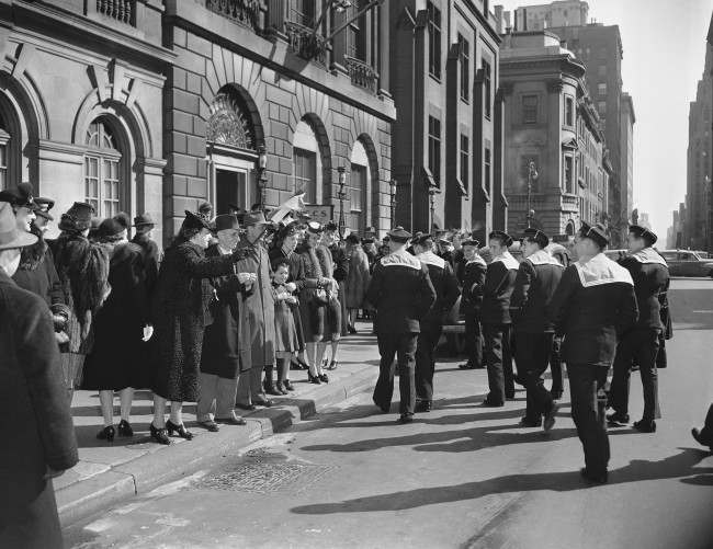 Following attendance at pontifical mass in St. Patrick's Cathedral in New York on Feb. 28, 1943, one hundred sailors from the French battleship Richelieu were guests at the Cathedral Canteen, 17 East 51st Street.