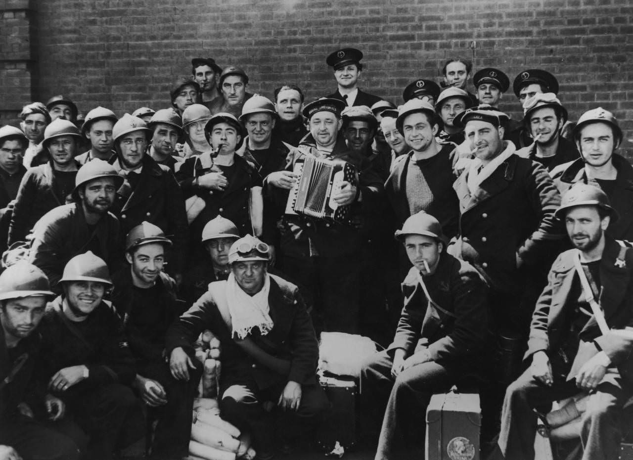 French marines and soldiers arrive at a south coast English town after fighting the rear guard action in Dunkirk, 1940.