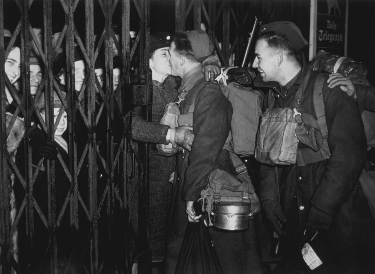 Soldiers from the British Expeditionary Force returning to France after leave, 1940.