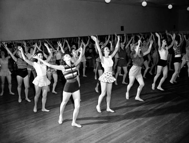 Radio City Music Hall Rockettes get down to being dancers again, 1951.