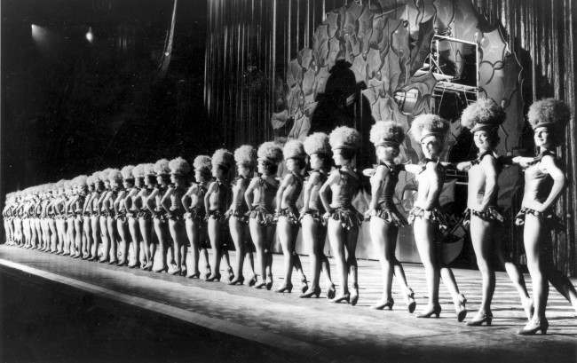 The Radio City Rockettes rehearse their precision 20-kick-a-minute routine for the annual Christmas Spectacular show, 1962.