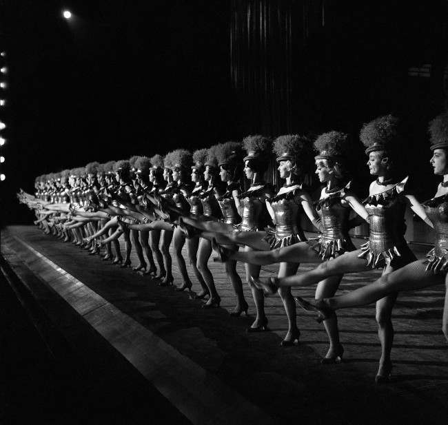 The 36 Rockettes go through a dance number as they rehearse for their Christmas show at Radio City Music Hall, 1963.