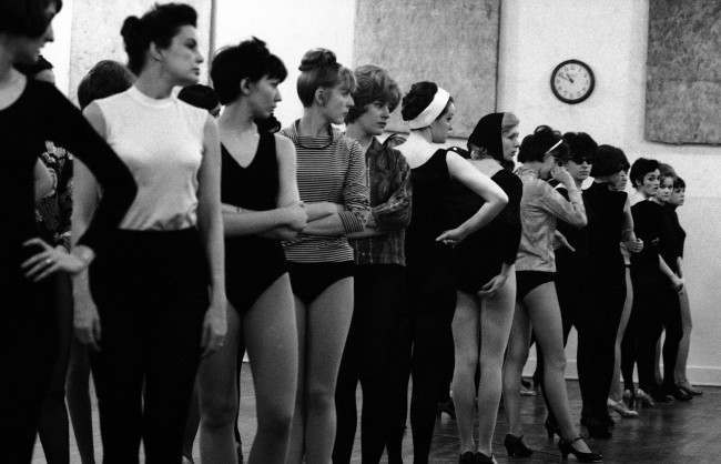 A group of Rockettes stands ready to start rehearsals for a new show, 1966.