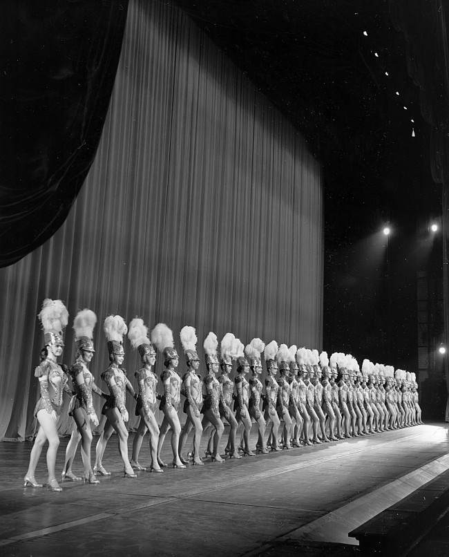 Members of the high-kicking Rockettes line up for their first rehearsal, 1967.