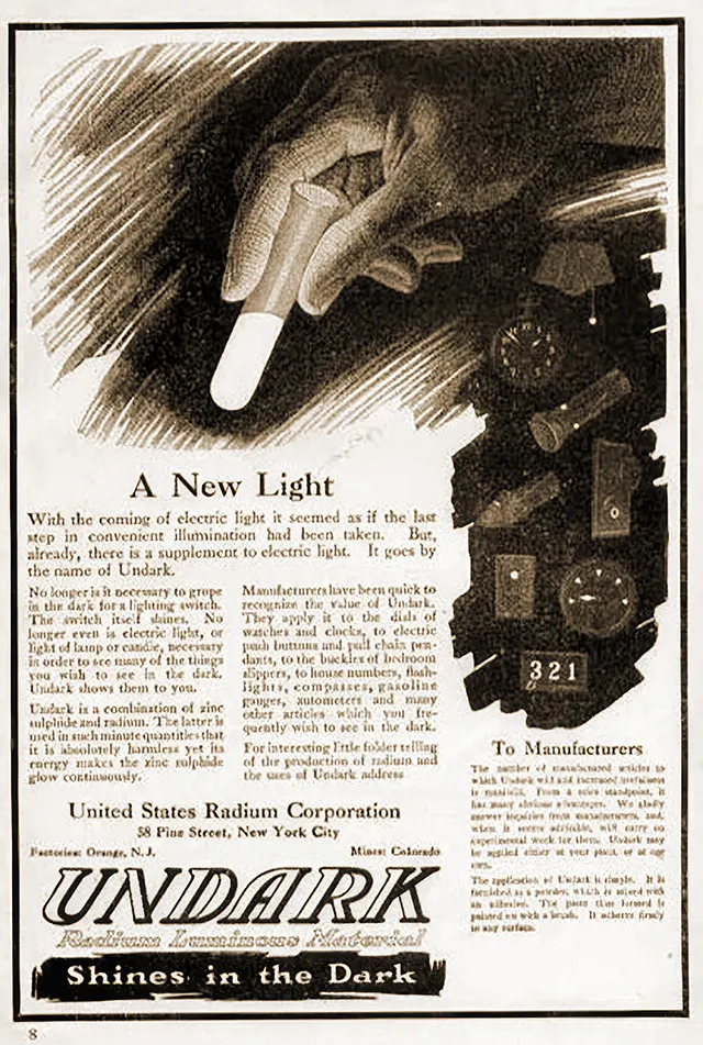 A US Radium ad for “Undark” paint.