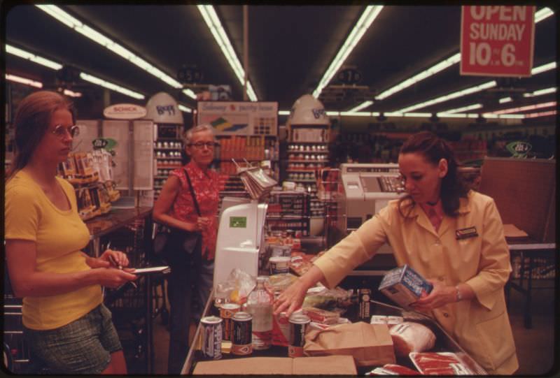 Shopping for groceries, 1975.