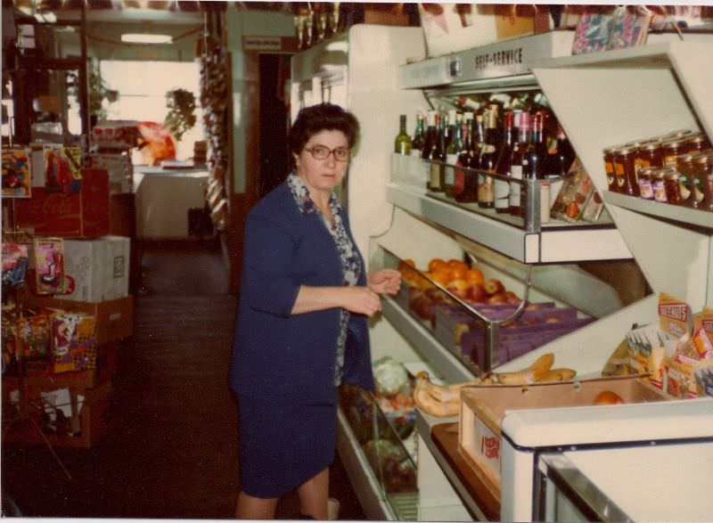 Shopping in wine section, circa 1976.