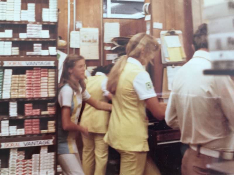 Supermarket cashiers, 1980.