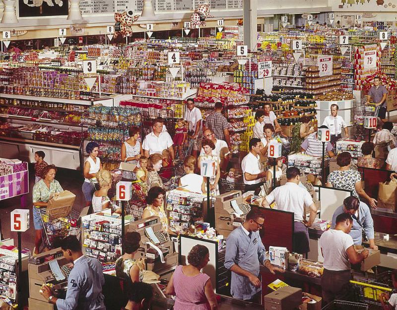 Family shopping at the local supermarket, 1966.