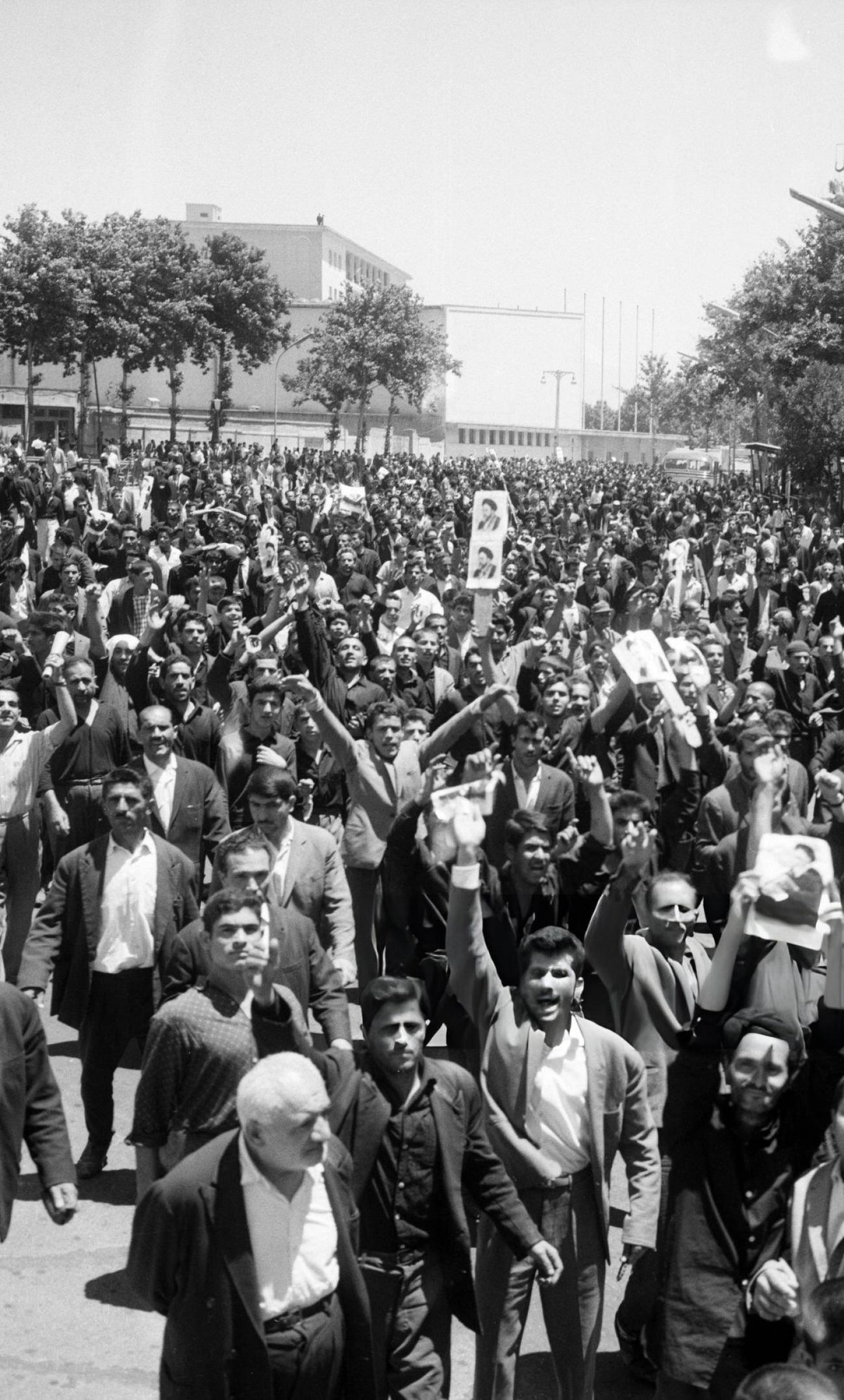 Violent riots in Tehran after the arrest of Ayatollah Khomeini, 1963.