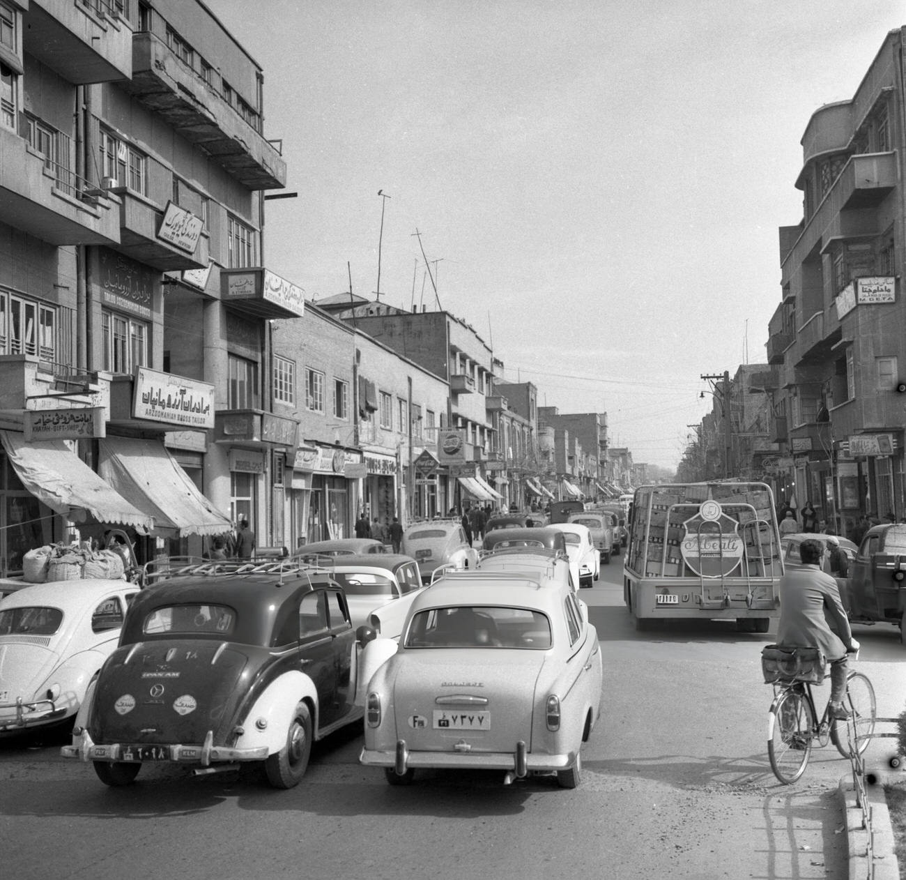 Traffic jam on a street in Tehran, 1964.