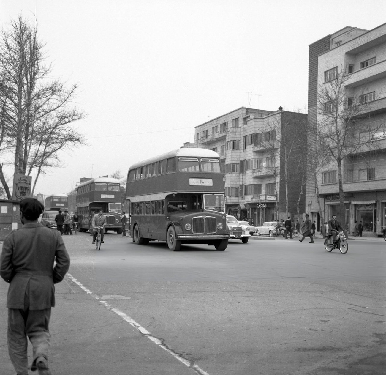 Double-decker bus in the streets of Tehran, 1964.