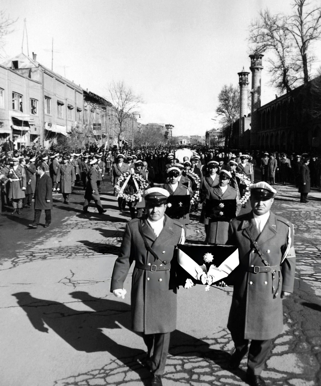 Funeral cortege of Hassan Ali Mansour, Prime Minister of Iran, 1965.