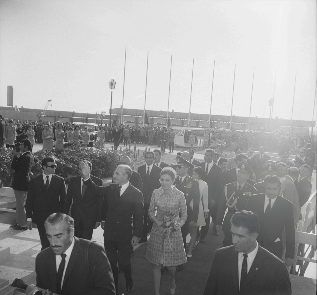 Farah Pahlavi and Mohammad Reza Pahlavi, former Shah of Iran, during the Asian Trade Fair at Tehran International exhibitions, 1969.