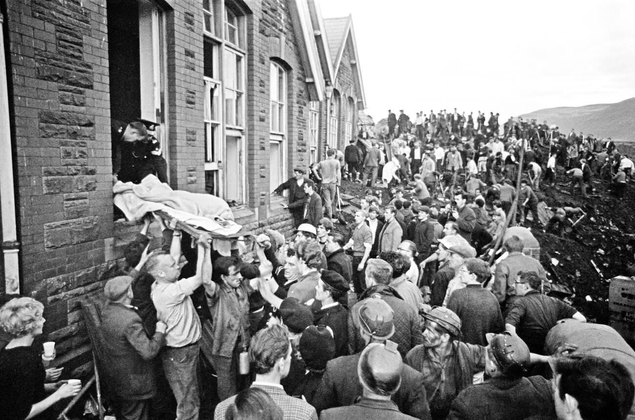 The Aberfan disaster was a catastrophic collapse of a colliery spoil tip in the Welsh village of Aberfan, near Merthyr Tydfil, caused by a build-up of water in the accumulated rock and shale, which suddenly started to slide downhill and engulfed the Pantglas Junior School, 1966.