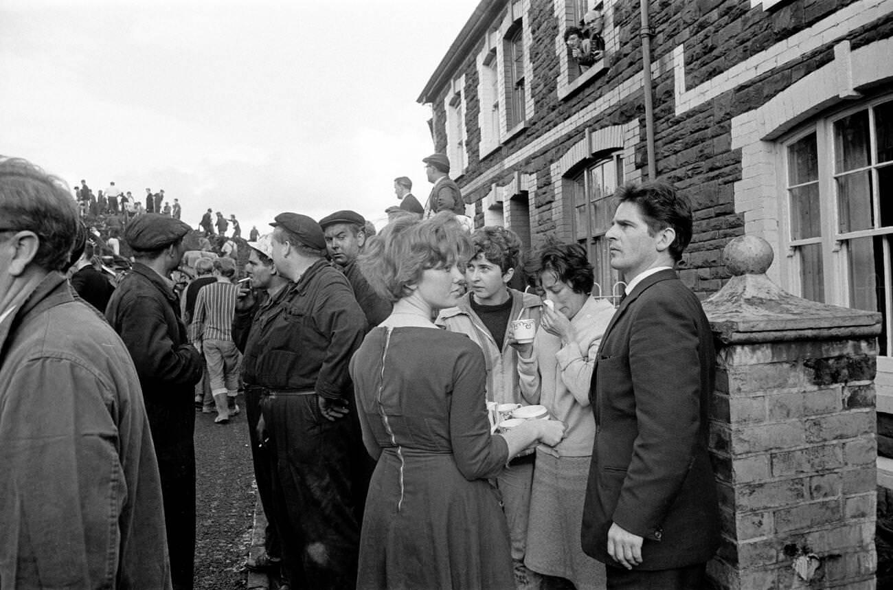 Mud and devastation caused by mining spoil from the hillside engulfing the Pantglas Junior School, 1966.