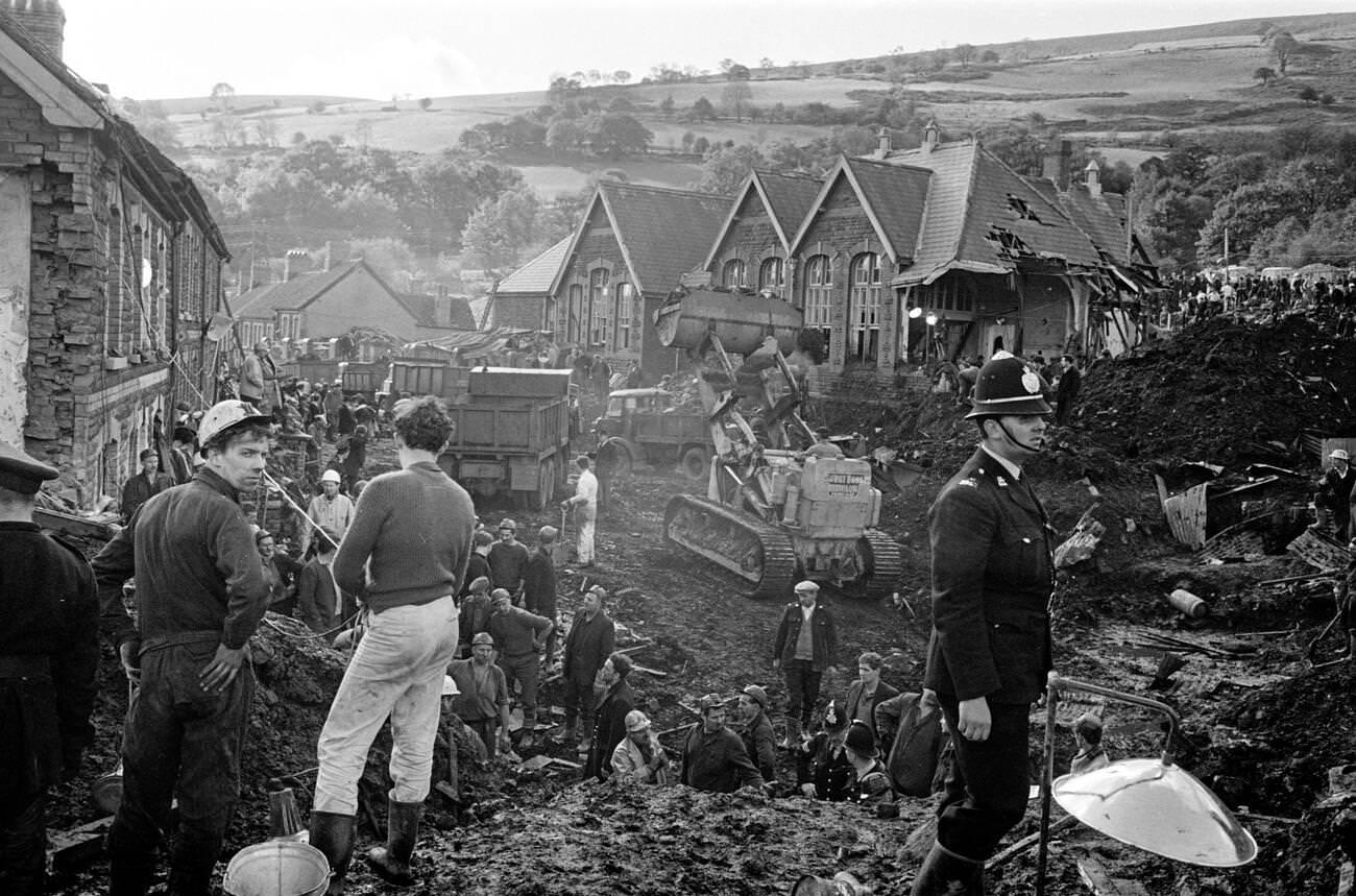 The Aberfan disaster was a catastrophic collapse of a colliery spoil tip in the Welsh village of Aberfan, near Merthyr Tydfil, caused by a build-up of water in the accumulated rock and shale, which suddenly started to slide downhill and engulfed the Pantglas Junior School, 1966.