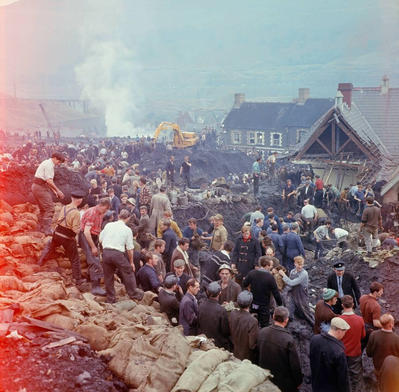 The disaster scene at Aberfan, South Wales, 1966.