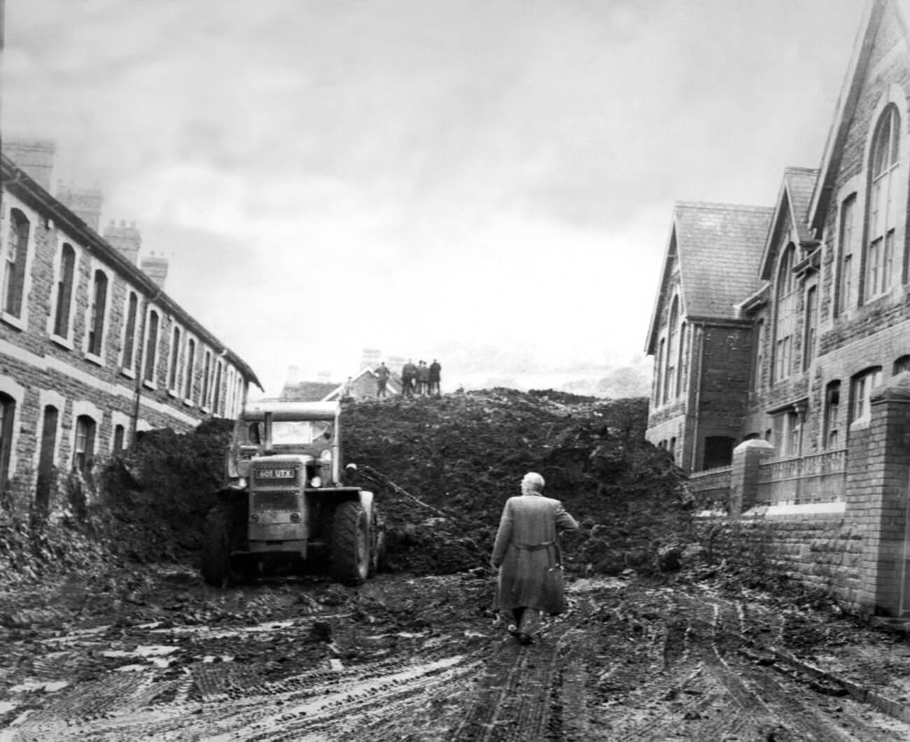 The Aberfan disaster was a catastrophic collapse of a colliery spoil tip in the Welsh village of Aberfan, near Merthyr Tydfil, on 21 October 1966, engulfing the Pantglas Junior School in Moy Road, killing 116 children and 28 adults, 1966.