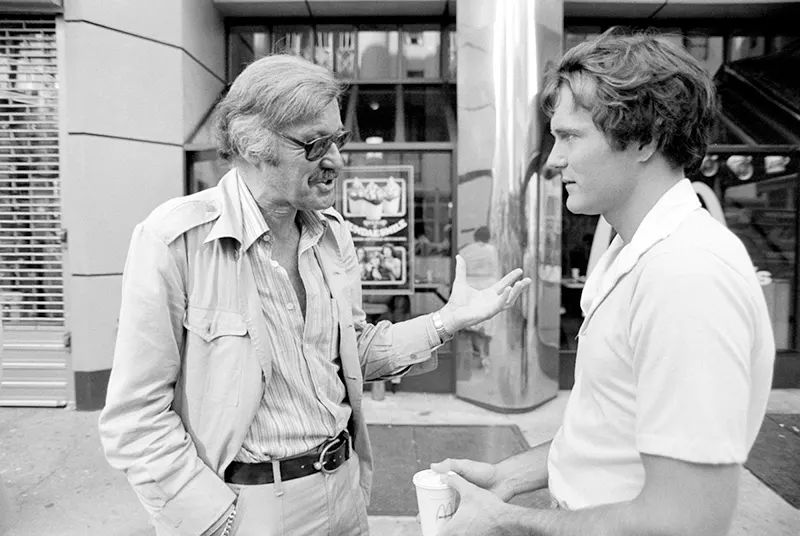 Spider-Man creator Stan Lee consults with actor Nicholas Hammond.