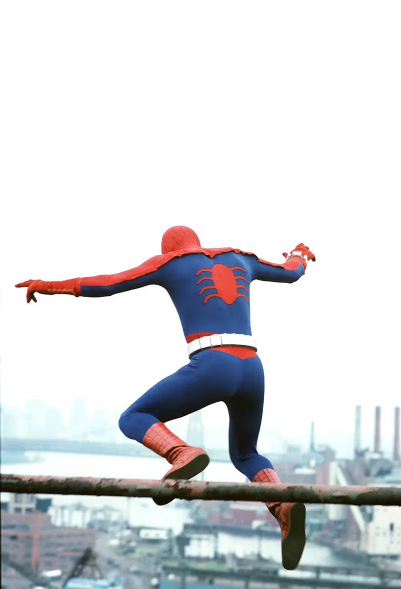 Fred Waugh leaps from a rooftop in the Brooklyn Navy Yard.