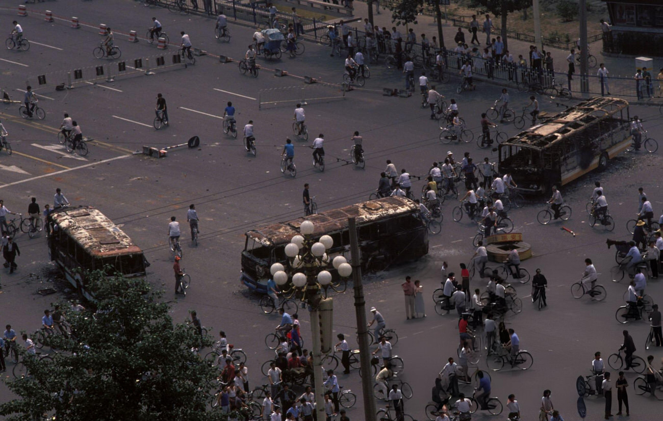 Clashes in Tiananmen Square in Beijing, China, 1989.