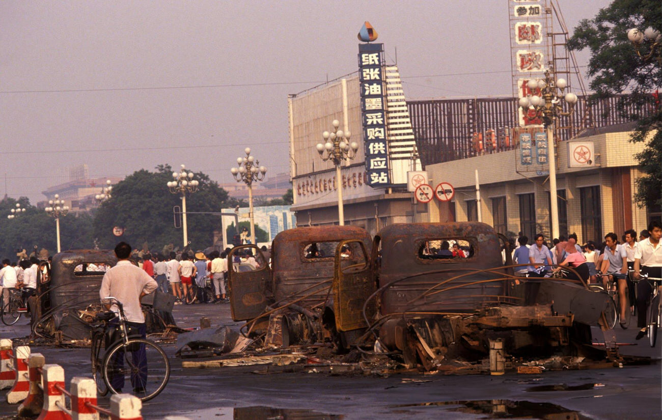 Clashes in Tiananmen Square in Beijing, China, 1989.