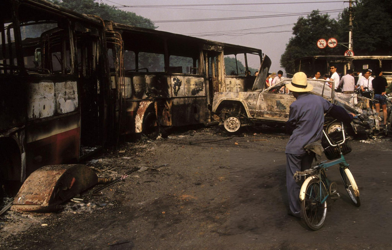 Clashes in Tiananmen Square in Beijing, China, 1989.