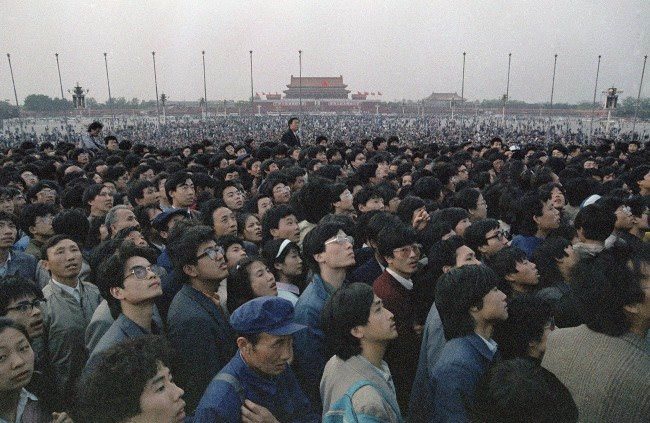 Tens of thousands of students and citizens crowd at the Martyr’s Monument at Beijing’s Tiananmen Square, April 21, 1989.