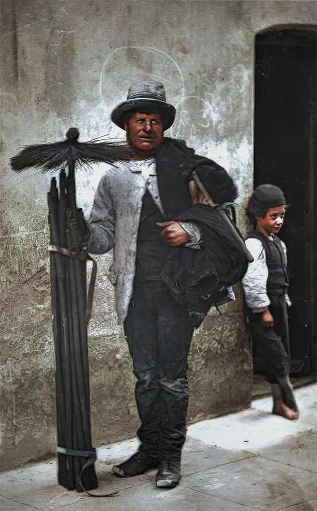 A chimney sweep and his assistant, 1890s.