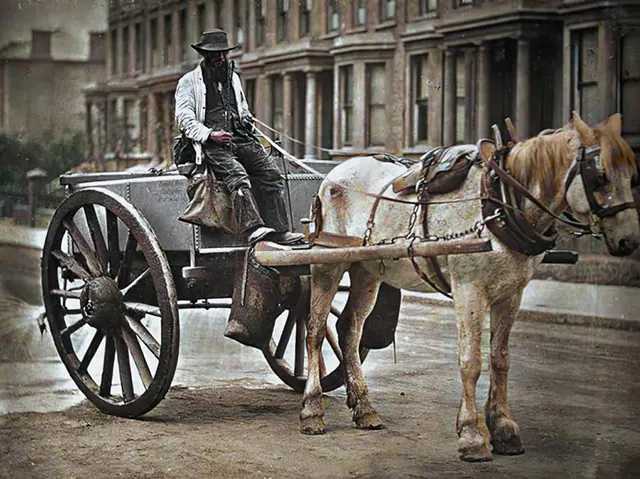 Water carts roam the streets on hot days, 1890s.