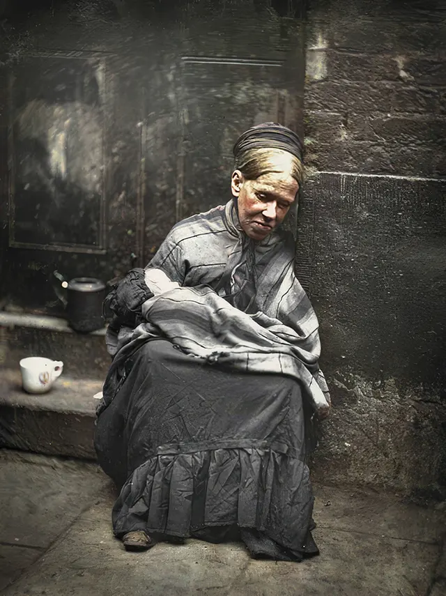 A homeless woman and her young son, 1890s.