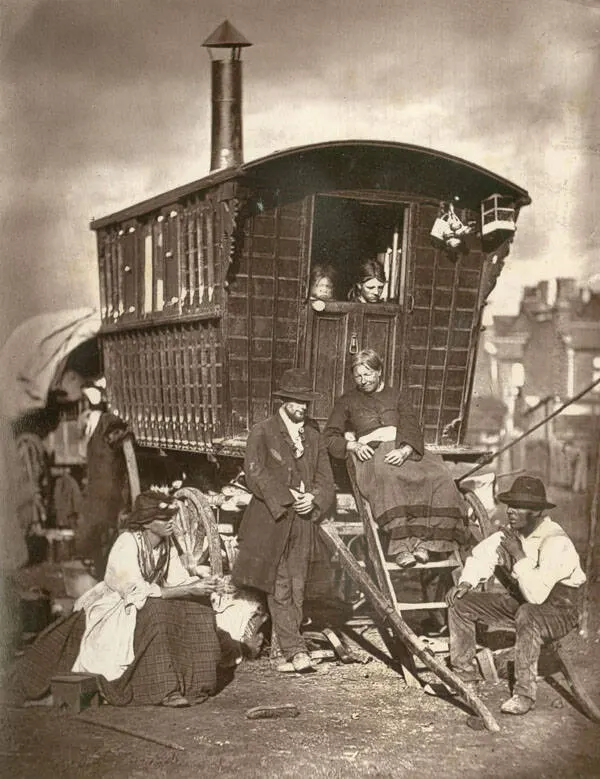 This 1877 photograph shows a family living a nomadic life in London.