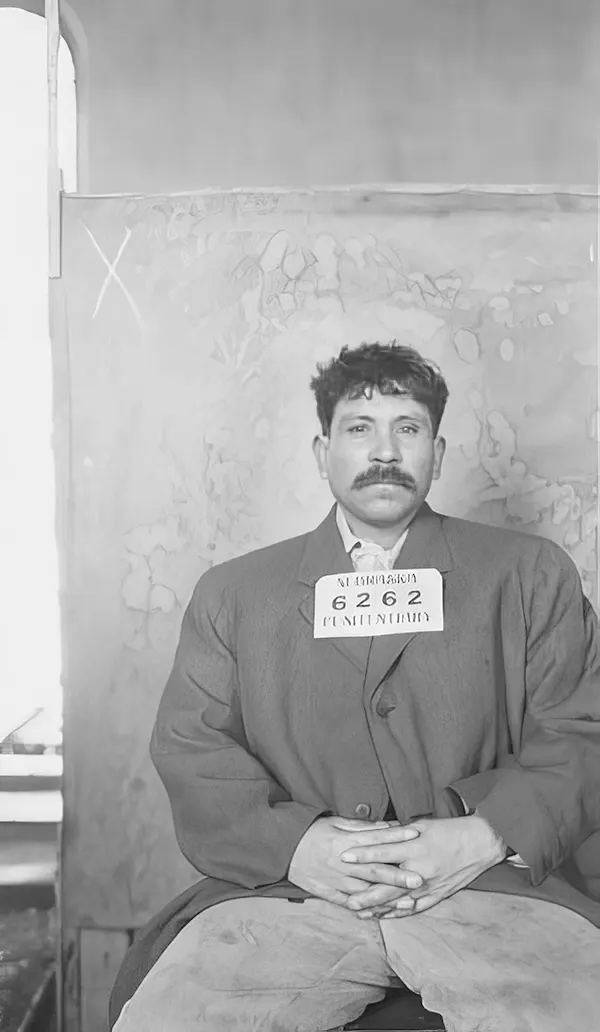 Alberto Interciago was sentenced to one to 20 years at the Nebraska State Prison for “assault to wound” in February 1914. His thick mustache and hair were shaved off before a second photo was taken.