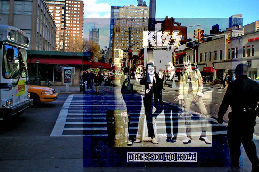 KISS shot the cover to their 1975 album ‘Dressed To Kill’ on the southwest corner of 23rd Street and Eighth Avenue, looking north, New York.