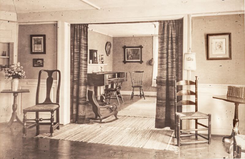 The "green room", or front center room, looking into the "pink room", or front east room, of the Allis-Bushnell House, 1924