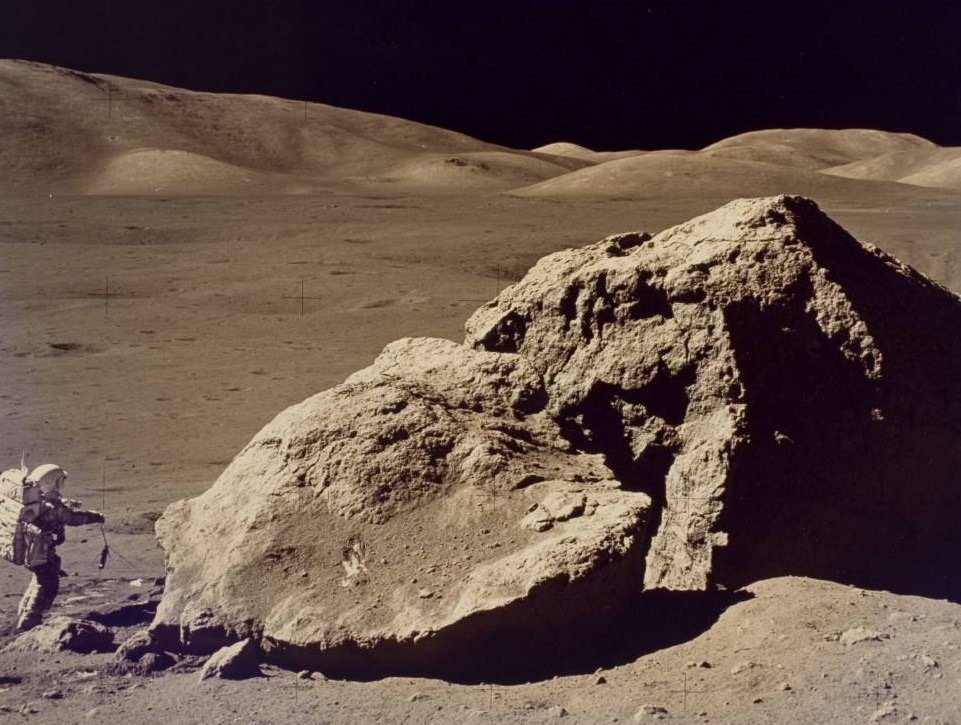 Apollo 17 Astronaut Harrison Schmitt Collects Lunar Rock Samples