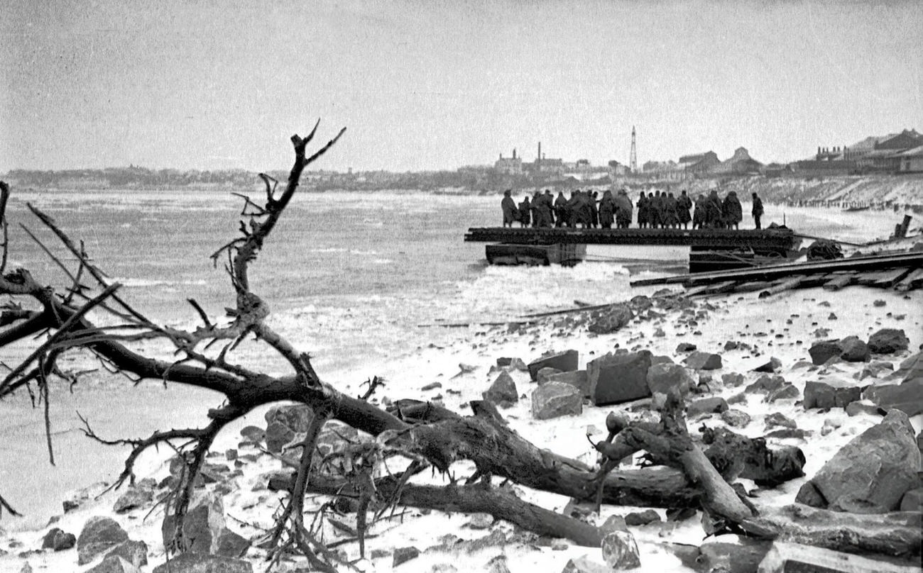 Volga River crossing during World War Two, 1942.