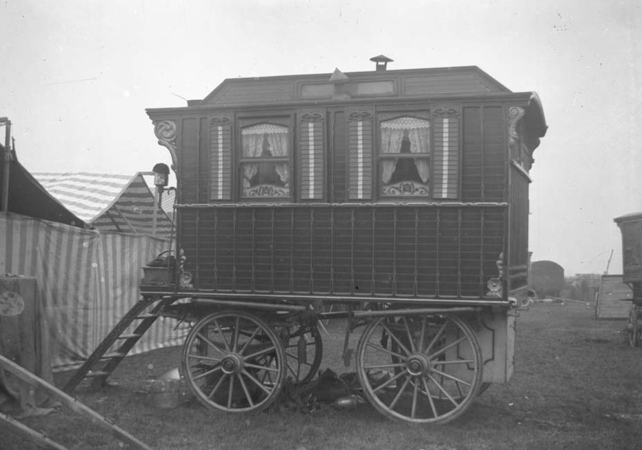 Circus Showman's caravan. A beautiful traditional style horse drawn wooden caravan.