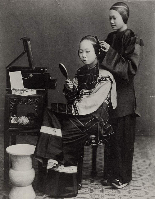 Chinese women of the 19th century spent a lot of time and care on their hairstyles.