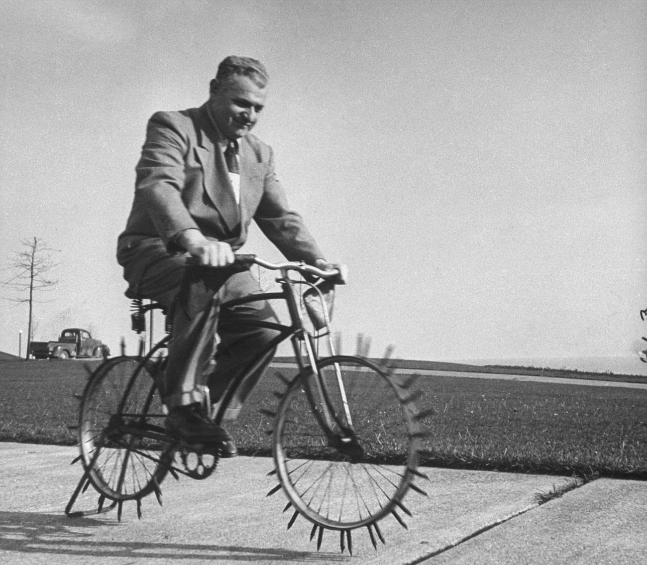 Ice Bike, with protective mittens on handles, is Joe Steinlauf's own solution to Chicago's icy winter streets.