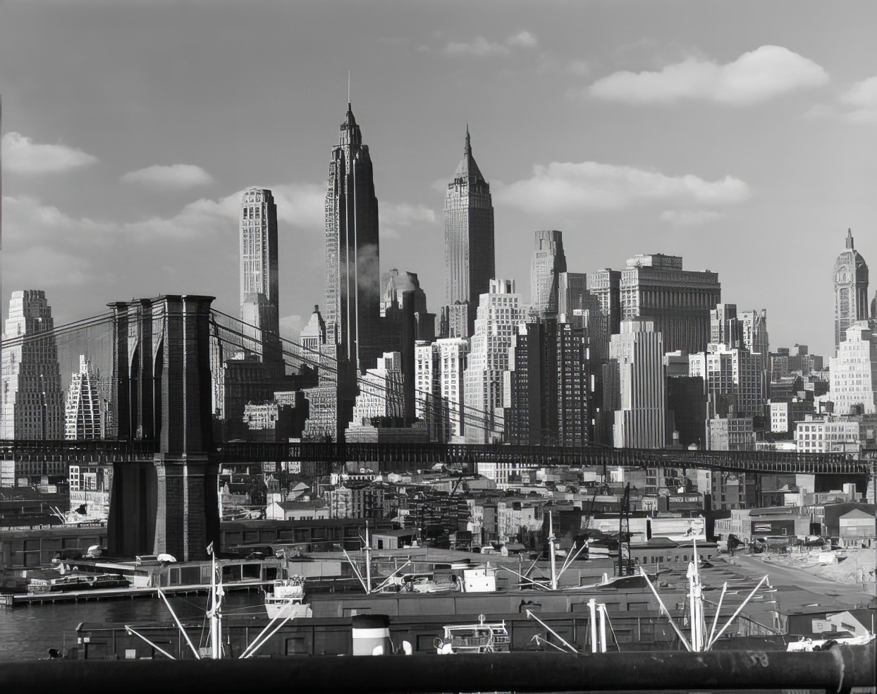 The Brooklyn Bridge and, beyond, the skyline of Lower Manhattan, 1948