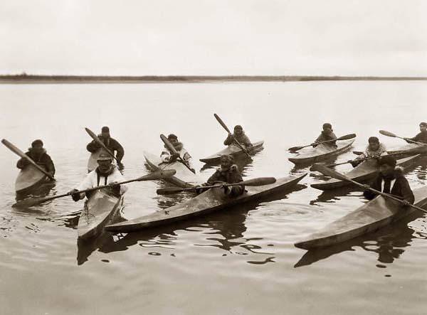 Eskimos in kayaks, 1929