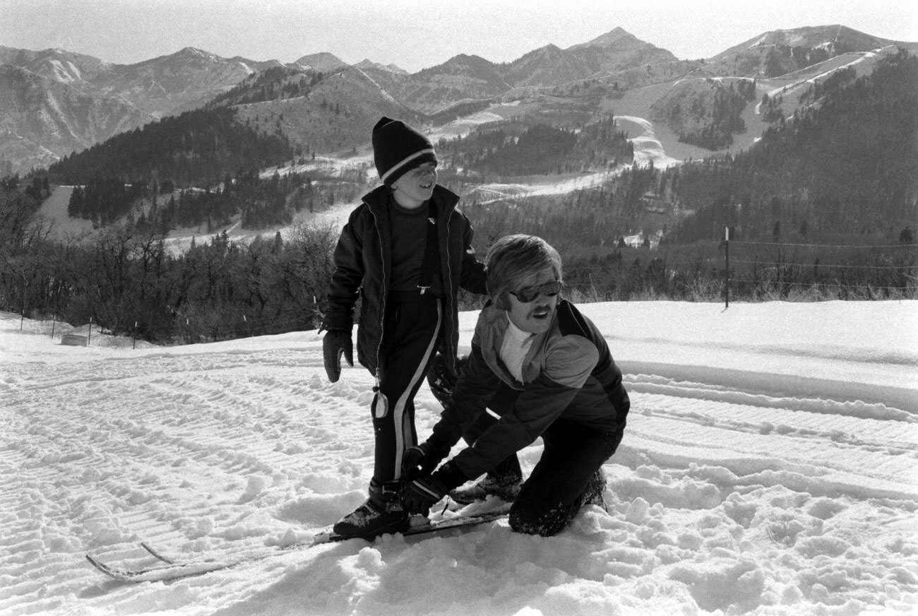 Robert Redford and his son, David, in Utah, 1970.